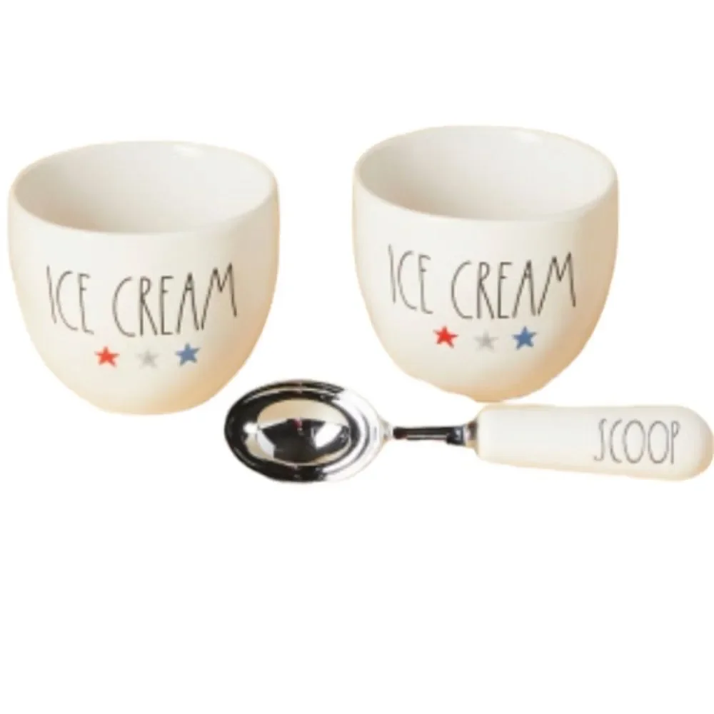Rae Dunn Ice Cream Scoop And Two Ceramic Bowls Set‎ of Three pc
